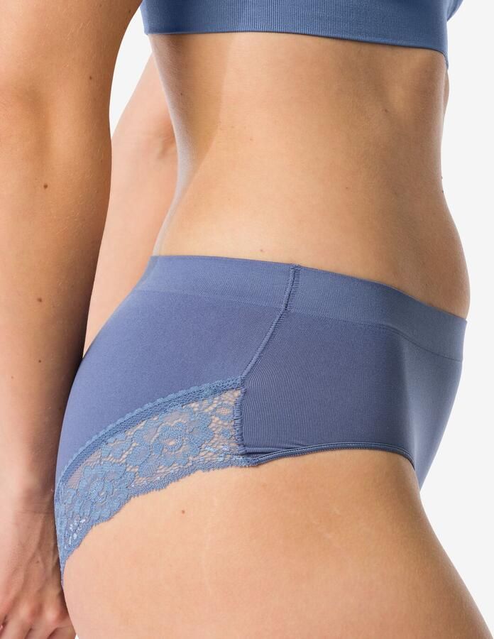 HEMA Dameshipster Naadloos Micro Met Kant Blauw (blauw)