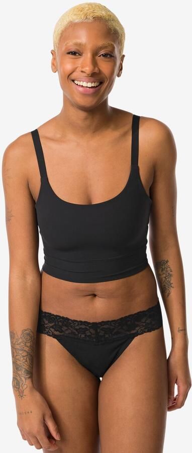 HEMA Damesstring Katoen Met Kant Zwart (zwart) - Foto 2