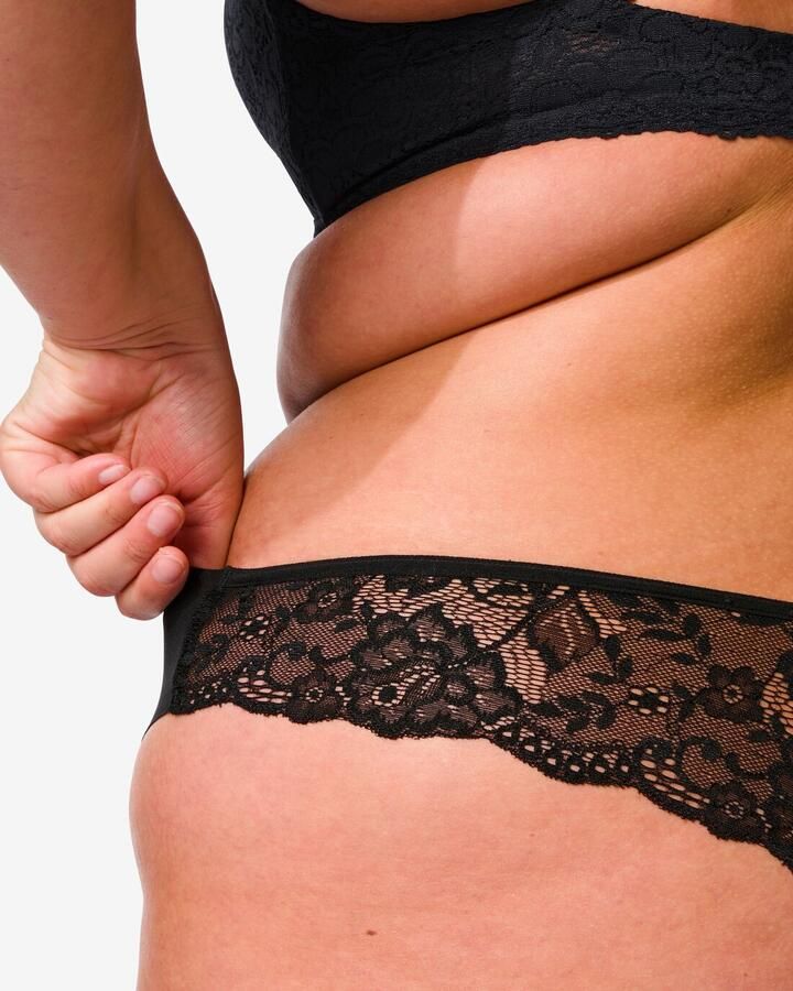 HEMA Damesstring Micro Lasercut Met Kant Zwart (zwart)