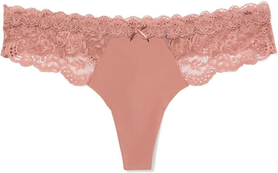 HEMA Damesstring Micro Met Kant Lichtbruin (lichtbruin)