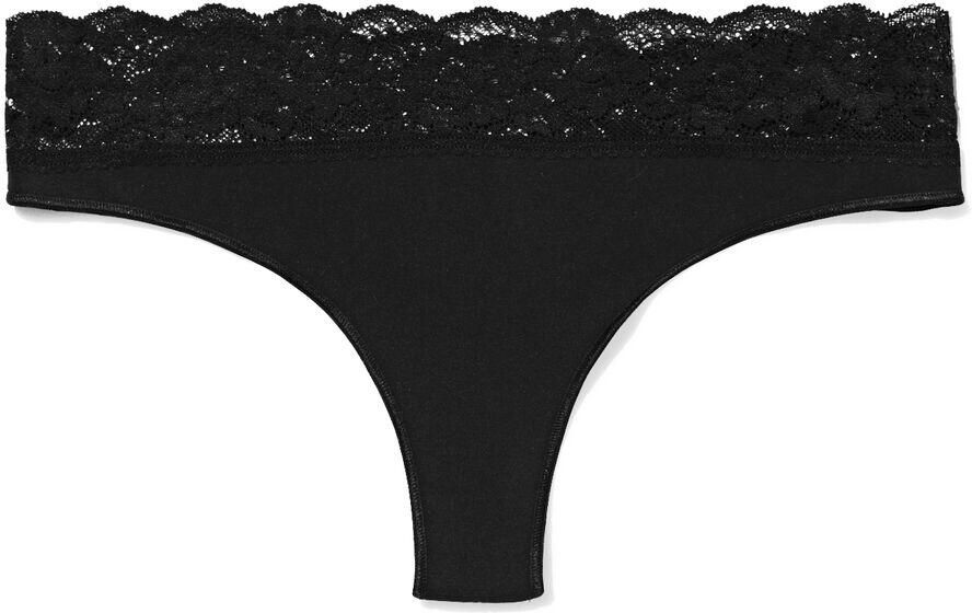 HEMA Damesstring Naadloos Micro Met Kant Zwart (zwart)