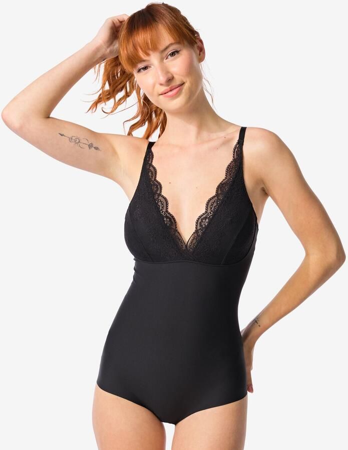 HEMA Medium Corrigerende Damesbody Met Kant Zwart (zwart) - Foto 2