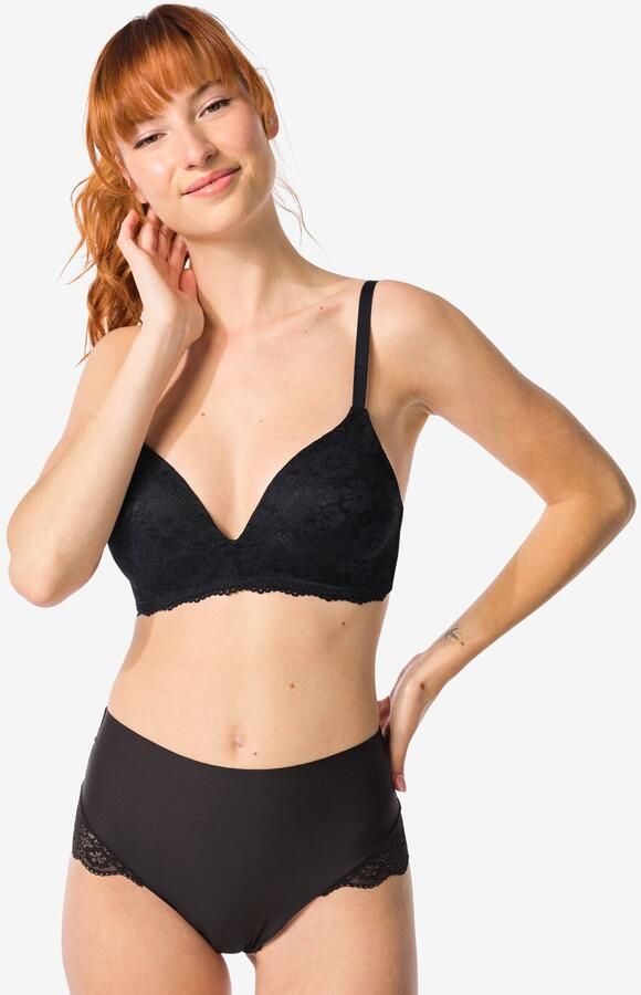 140 Medium Corrigerende String Hoge Taille Met Kant Zwart (zwart) - Foto 2
