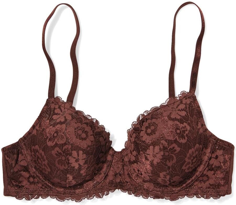 HEMA Voorgevormde Bh Met Kant Met Beugel Recycled Micro Donkerbruin (donkerbruin)
