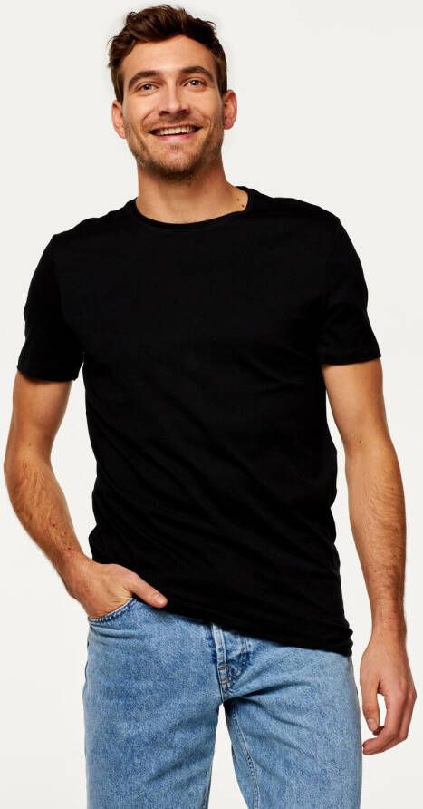 HEMA Heren T-shirt Regular Fit O-hals Extra Lang 2 Stuks Zwart (zwart)