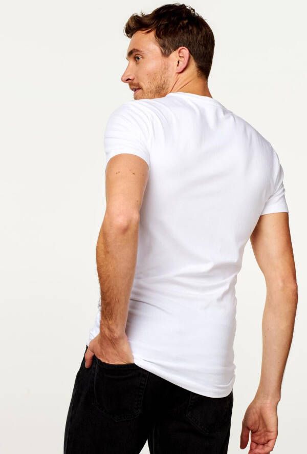 HEMA Heren T-shirt Slim Fit O-hals Extra Lang Wit (wit)