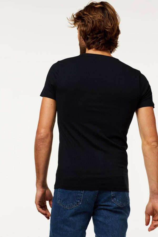 HEMA Heren T-shirt Slim Fit V-hals Zwart (zwart)