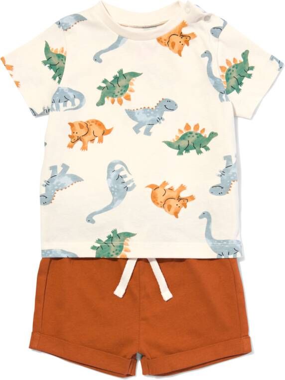 HEMA Baby Kledingset Shirt En Short Katoen Dino Ecru (ecru)
