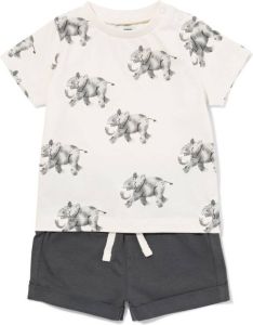 HEMA Baby Kledingset Shirt En Short Katoen Olifant Ecru (ecru)