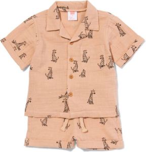 HEMA Baby Kledingset Shirt En Short Mousseline Giraf Beige (beige)