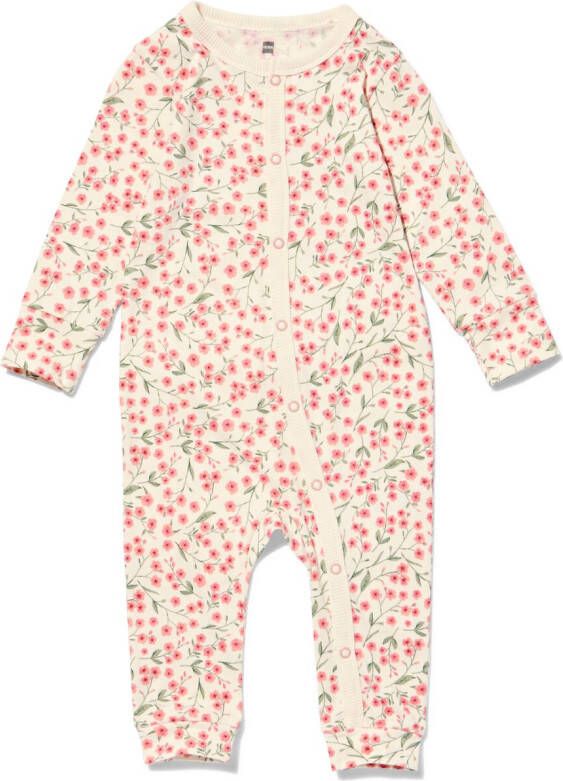 HEMA Baby Pyjama Katoen Bloemen Gebroken Wit (gebroken wit)