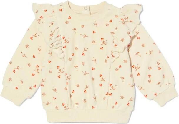 HEMA Baby Trui Terry Ruffle Bloemen Ecru (ecru)