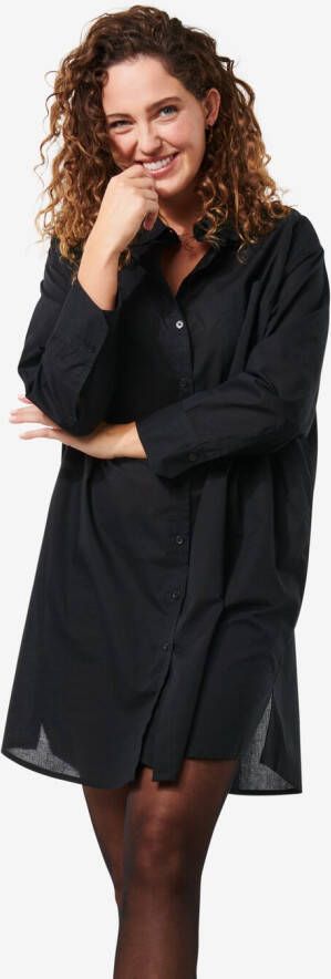 HEMA Dames Overhemdjurk Poplin India Zwart (zwart)