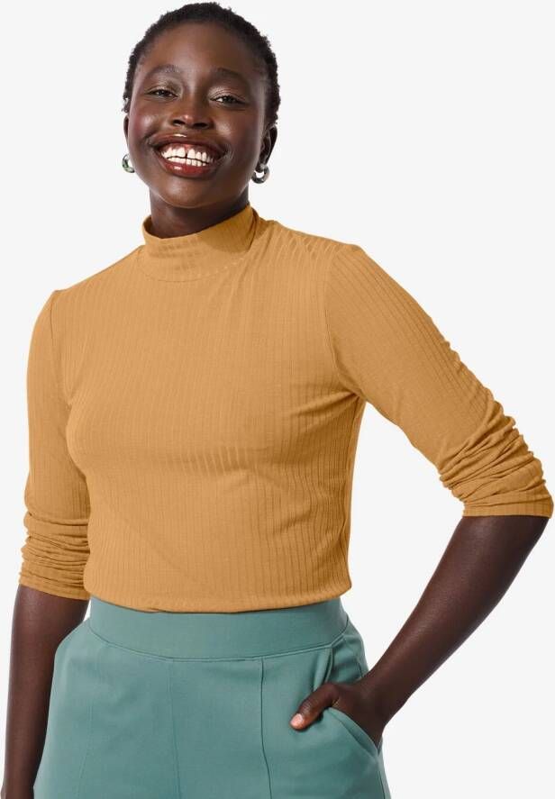 HEMA Dames Shirt Chelsea Met Ribbels Camel (camel)