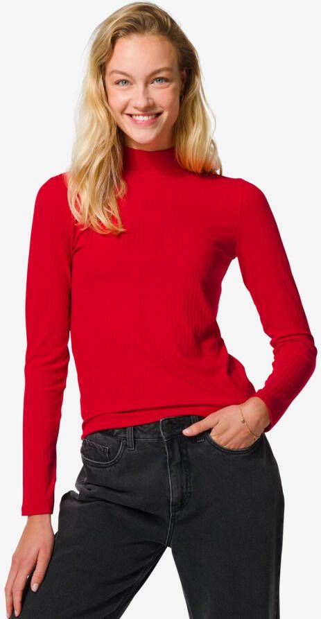 HEMA Dames Shirt Chelsea Met Ribbels Rood (rood)