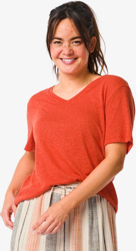 HEMA Dames T-shirt Char Linnen katoen (rood)
