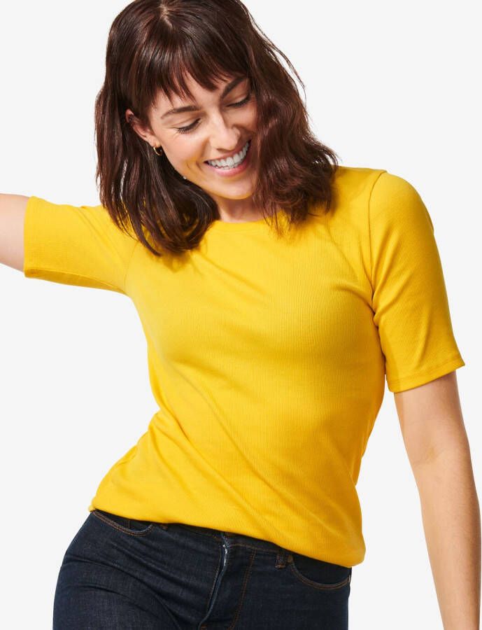 HEMA Dames T-shirt Clara Rib Geel (geel)