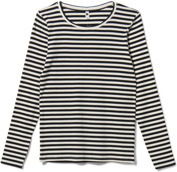HEMA Dames T-shirt Clara Rib Zwart wit (zwart wit)