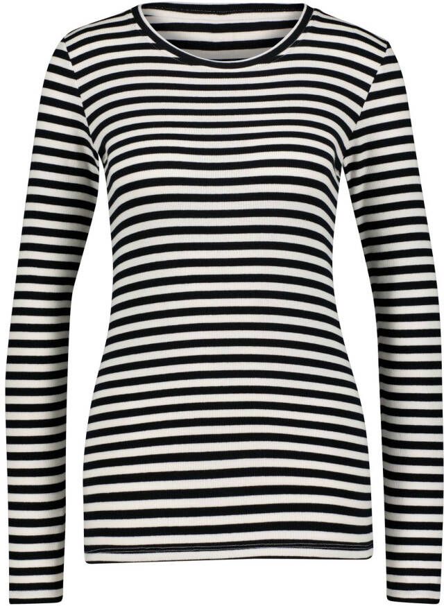 HEMA Dames T-shirt Clara Rib Zwart wit (zwart wit)