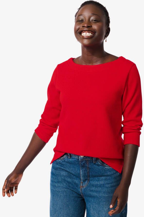 HEMA Dames T-shirt Kacey Met Structuur Rood (rood)