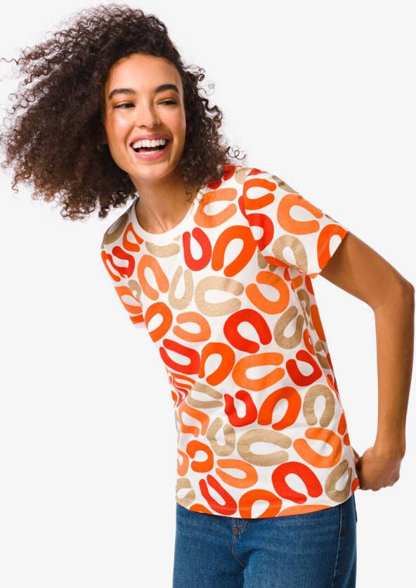 HEMA Dames T-shirt Met Glitter Rookworsten (oranje)