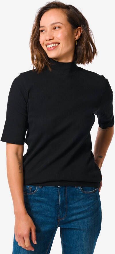 HEMA Dames T-shirt Rib Zwart (zwart)