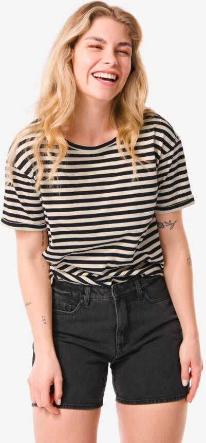 HEMA Dames T-shirt Zita Met Strepen Zwart wit (zwart wit)