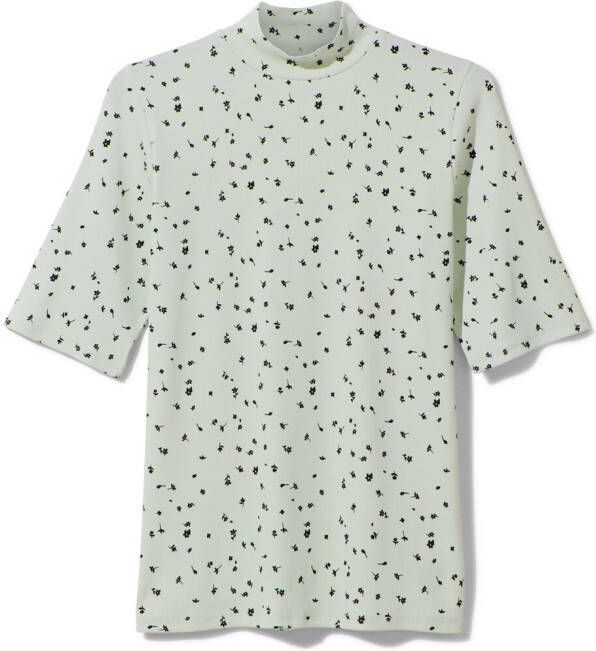 HEMA Dames Top Clara Rib Bloemen Blauw (blauw)
