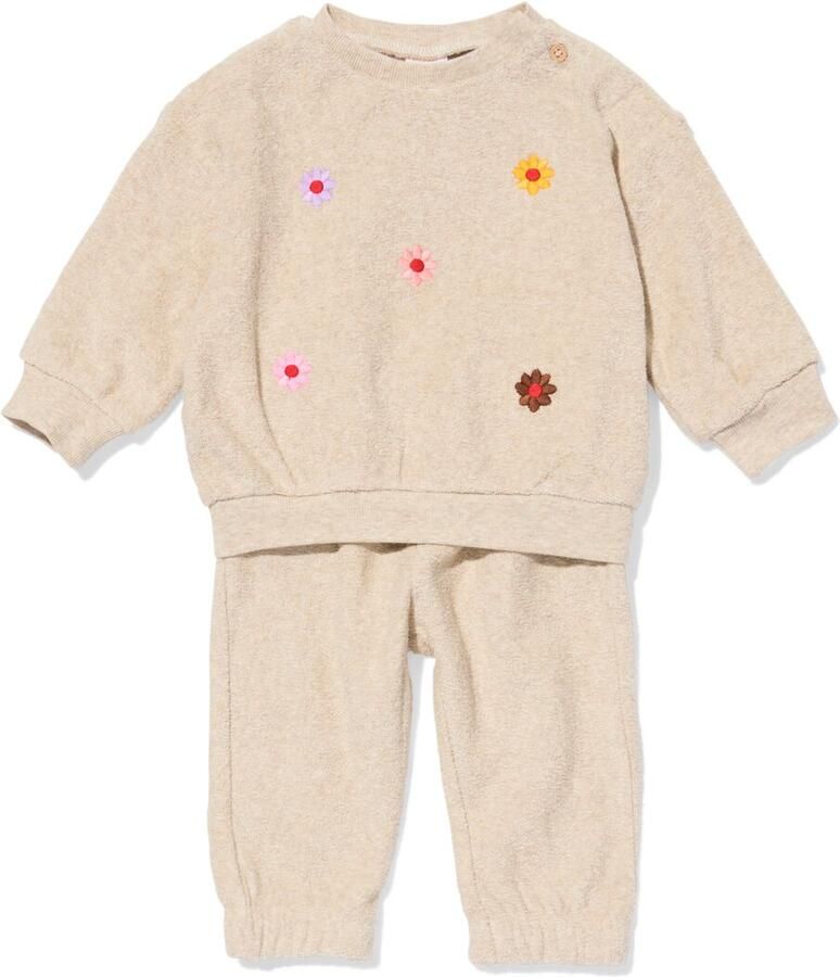 HEMA Baby Kleding Sweatset Bloemen Zand (zand) - Foto 1