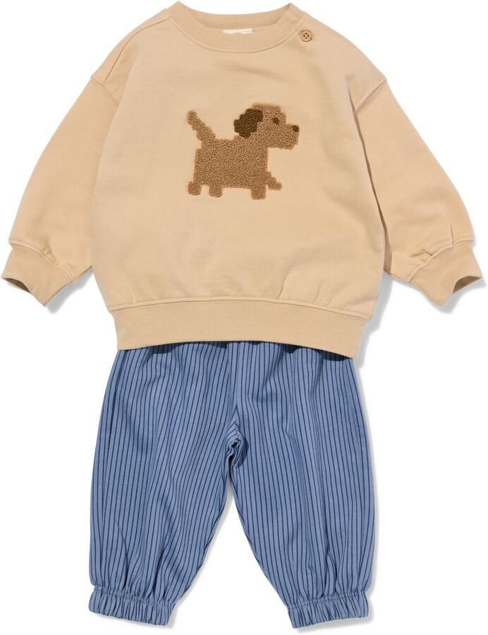 HEMA Baby Kledingset Sweatstof Hond Beige (beige)