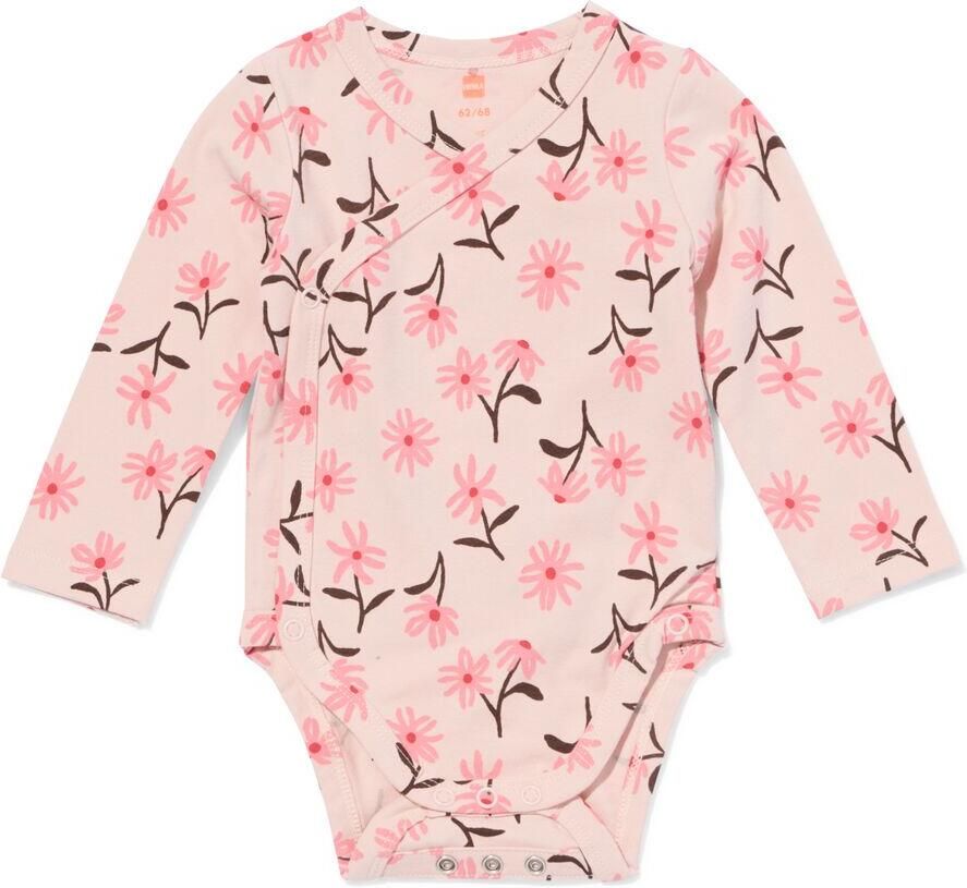 HEMA Baby Meegroei Overslagromper Rib Bloe Roze