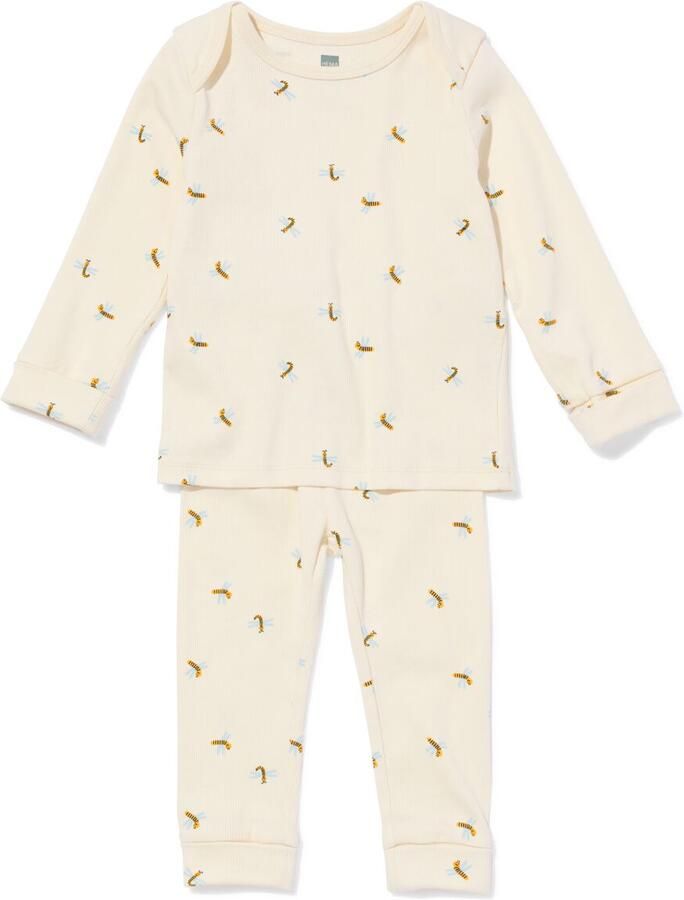 HEMA Baby Meegroeipyjama Rib Dieren Gebroken Wit (gebroken wit)