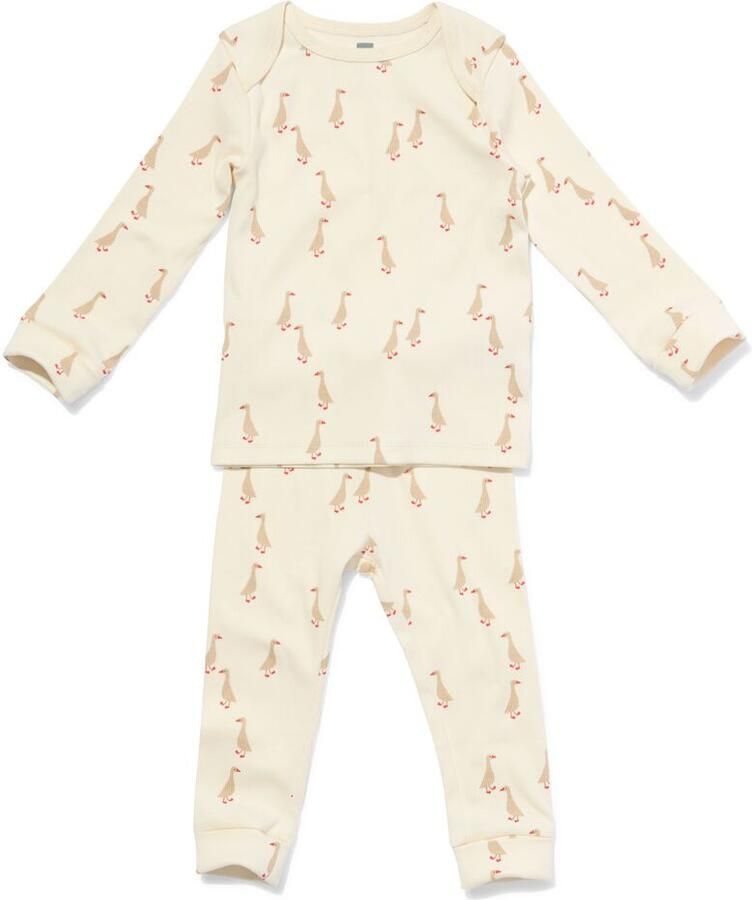 HEMA Baby Meegroeipyjama Rib Ganzen Creme (creme)