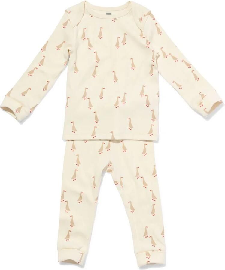HEMA Baby Meegroeipyjama Rib Ganzen Creme (creme)