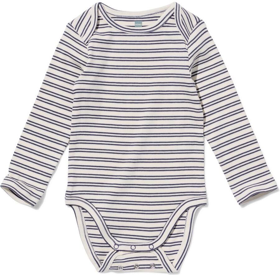 HEMA Baby Meegroeiromper LENZING™ ECOVERO™ Rib Strepen Gebroken Wit (gebroken wit)
