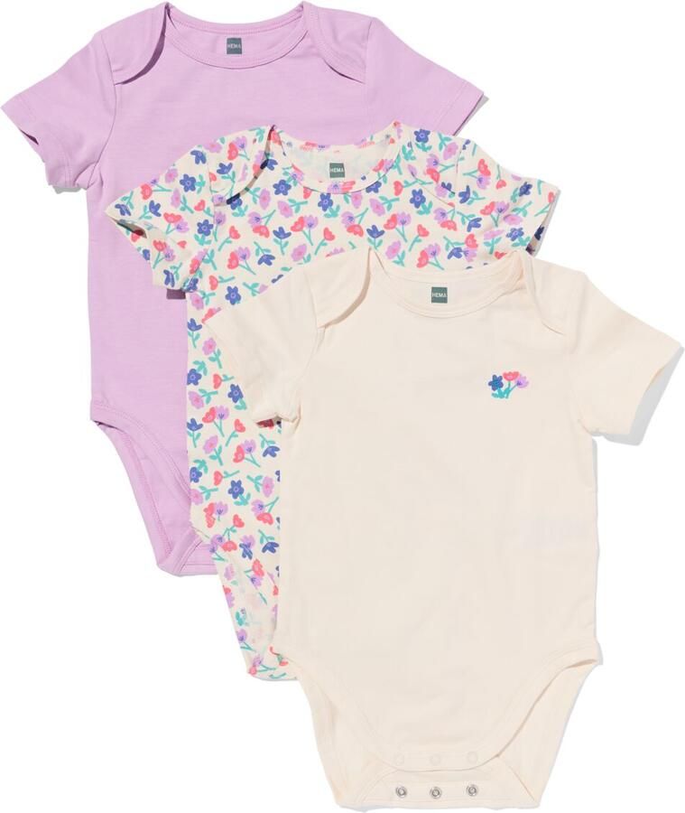HEMA Baby Meegroeirompers Bloemen 3 Stuks Roze (roze)