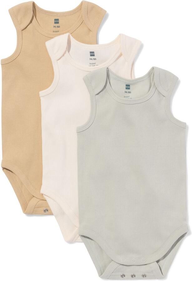 HEMA Baby Meegroeirompers Rib 3 Stuks Blauw (blauw)
