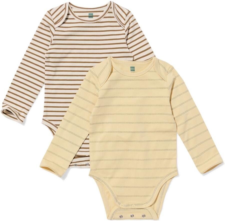 HEMA Baby Meegroeirompers Strepen 2 Stuks Zand (zand)