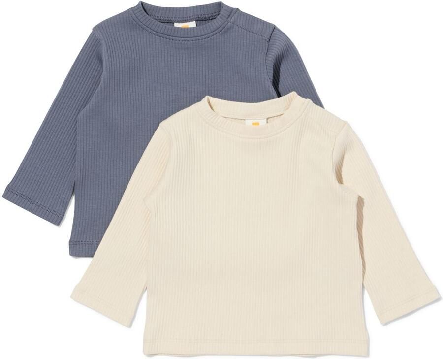 HEMA Baby T-shirt Rib 2 Stuks Grijs (grijs) - Foto 2