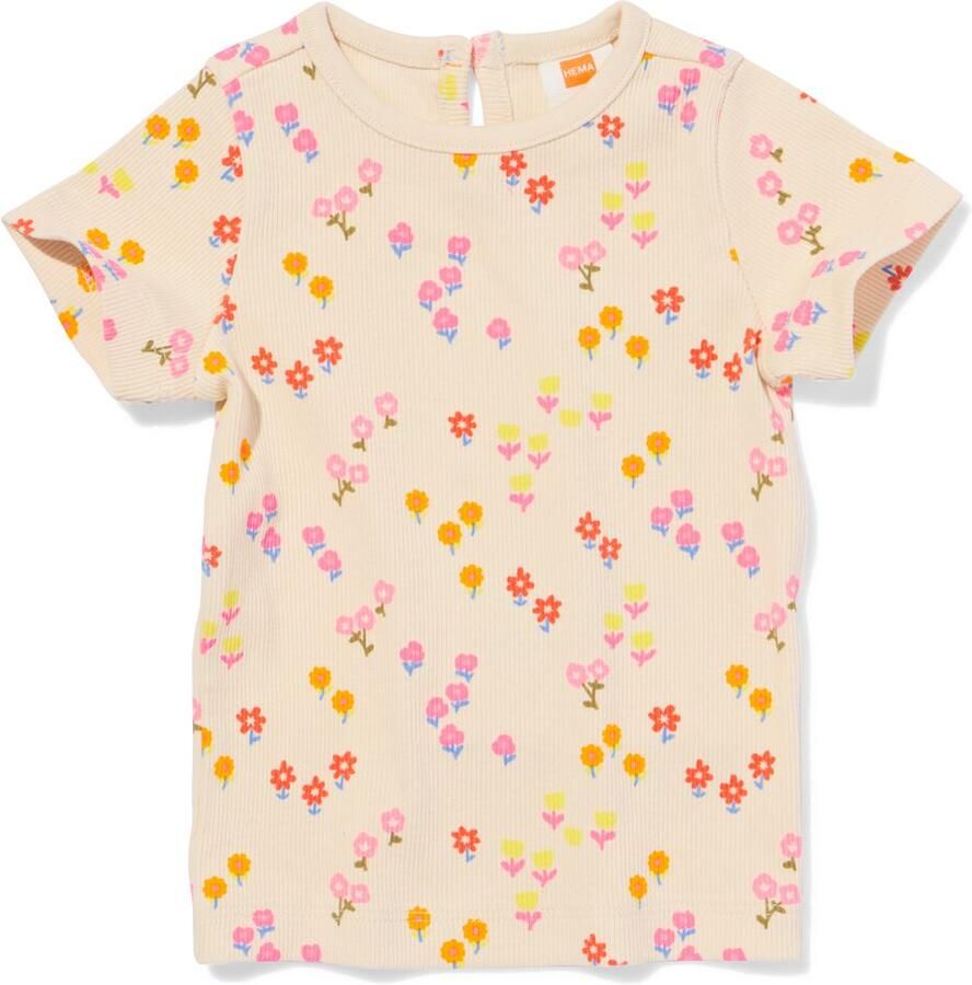 HEMA Baby T-shirt Rib Bloemen Ecru (ecru)