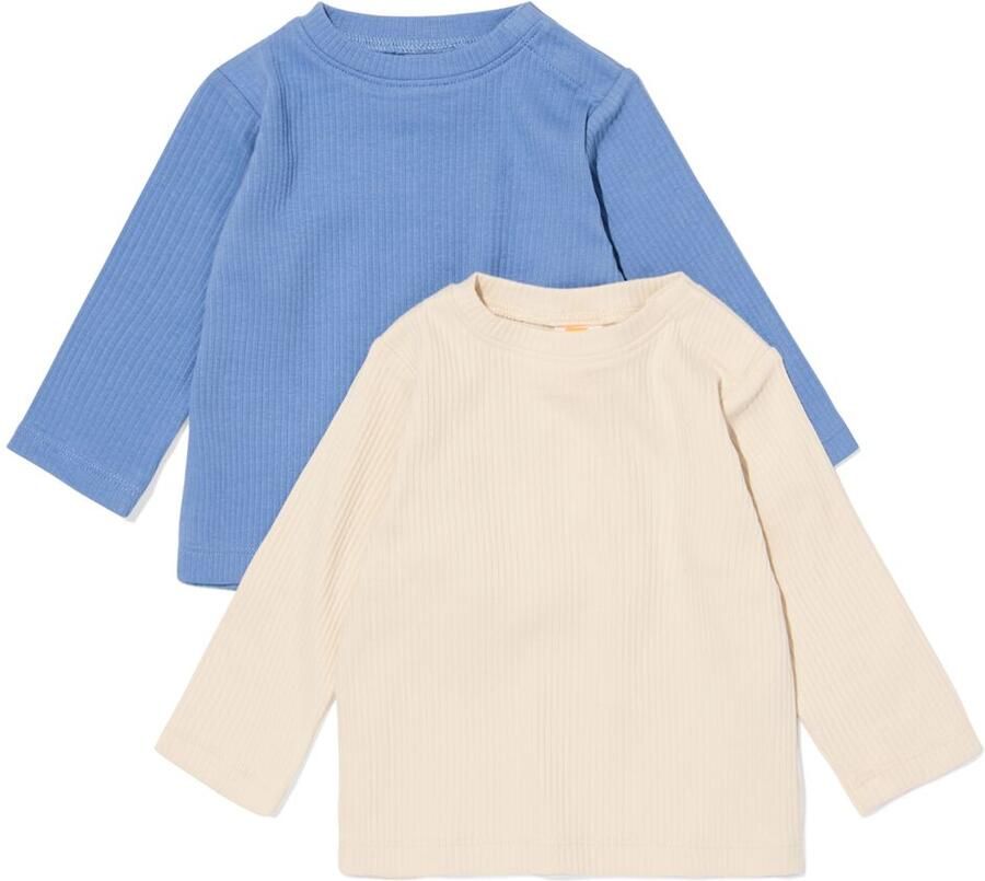 HEMA Baby T-shirt Rib Jersey 2 Stuks Blauw (blauw) - Foto 2