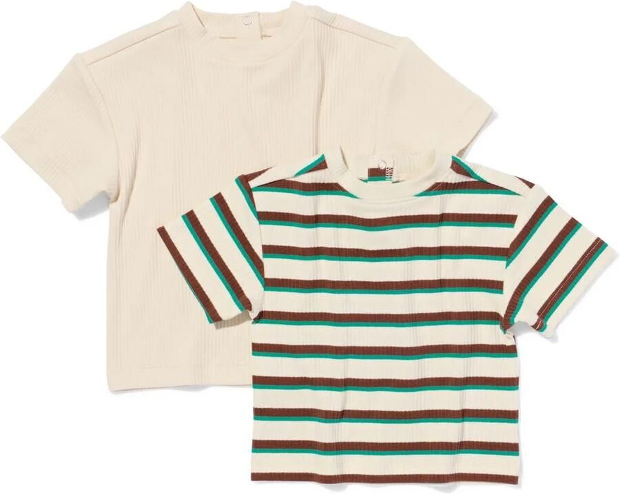 HEMA Baby T-shirt Rib Strepen 2 Stuks Ecru (ecru)