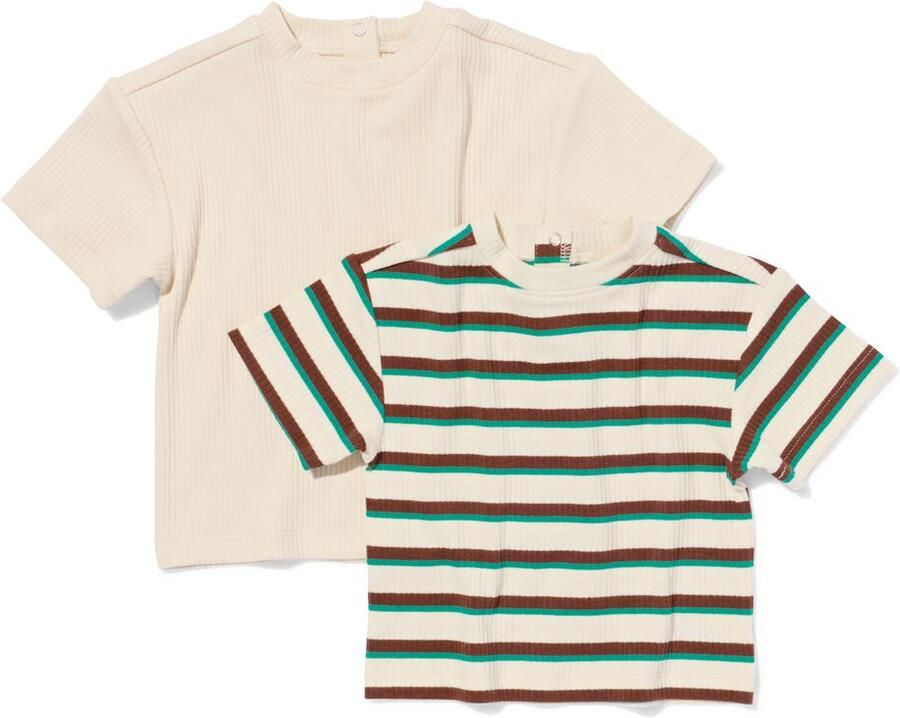 HEMA Baby T-shirt Rib Strepen 2 Stuks Ecru (ecru)