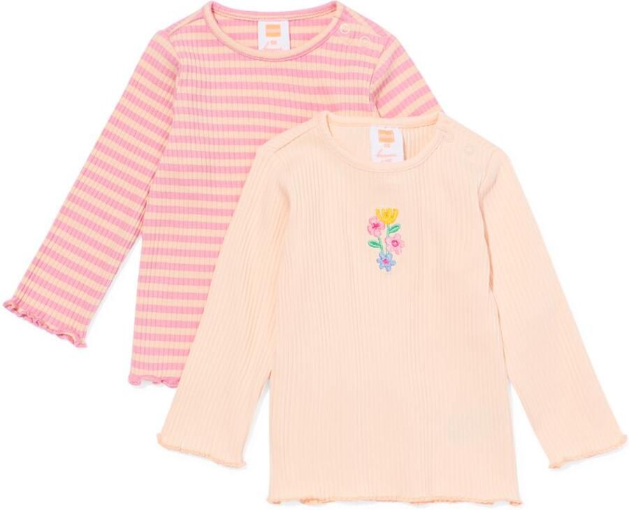 HEMA Baby T-shirt Rib Strepen 2 Stuks Roze (roze) - Foto 2