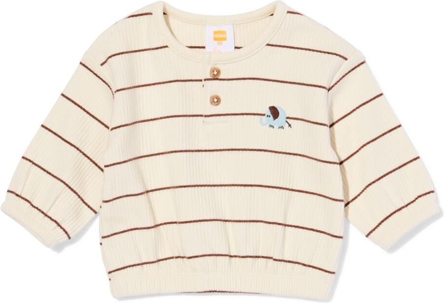 HEMA Baby T-shirt Rib Strepen Olifant Ecru (ecru)