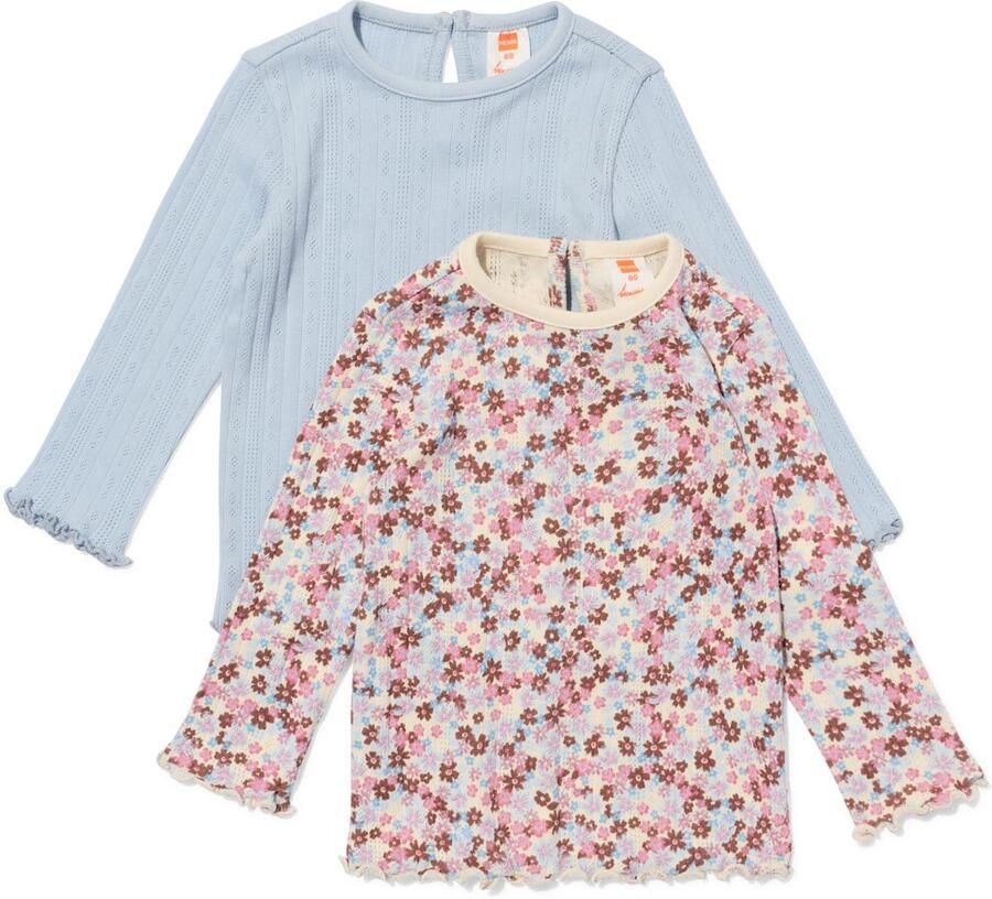 HEMA Baby T-shirts Ajour Bloemen 2 Stuks Blauw (blauw)