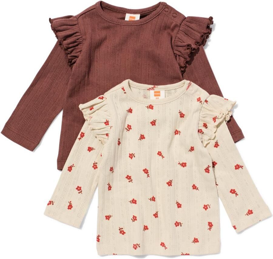 HEMA Baby T-shirts Ajour Bloemen 2 Stuks Bruin (bruin)