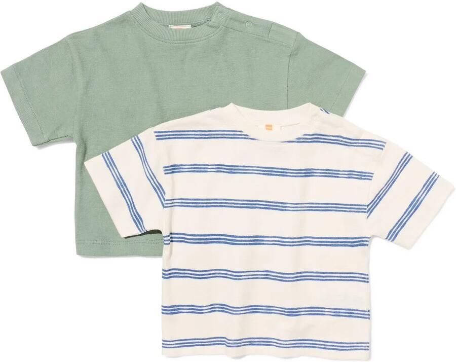 HEMA Baby T-shirts Jersey Strepen 2 Stuks Groen (groen)