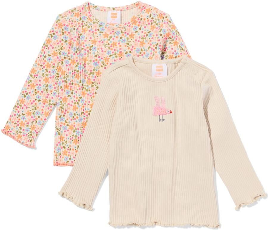 HEMA Baby T-shirts Rib Bloemen 2 Stuks Ecru (ecru) - Foto 2