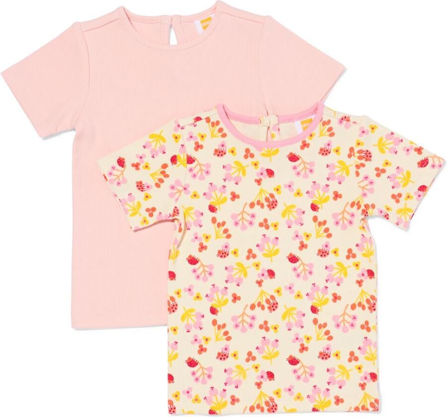 HEMA Baby T-shirts Rib Bloemen 2 Stuks Ecru (ecru)
